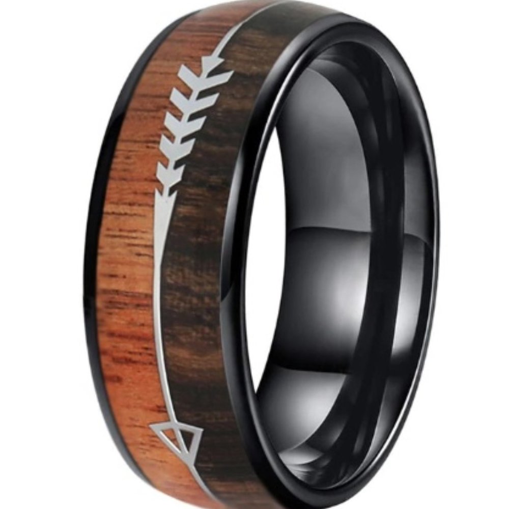 Mens wedding band with wood and arrow size 10